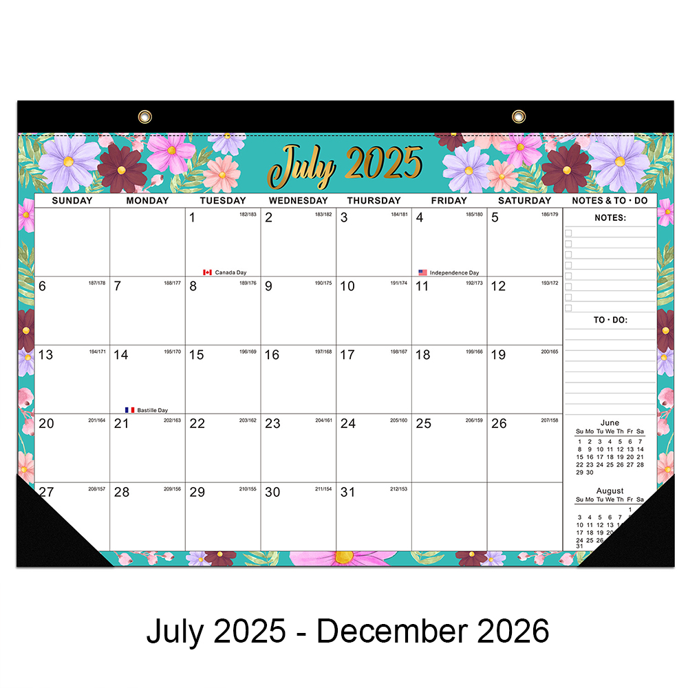 25-26 Year Colorful Wall Calendar Simple Desktop Calendar 18-Month English Calendar Jul - Dec For Home School