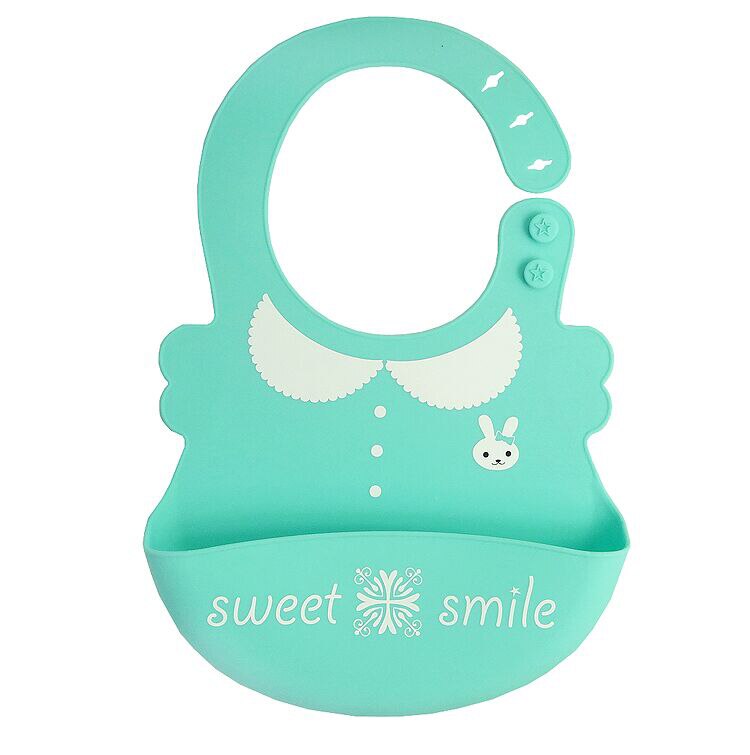 Baberos bebé dibujos animados estampados silicona para chicos babero niño ajustable impermeable bebé niños niñas Baberos para alimentación de bebé herramientas: Cyan