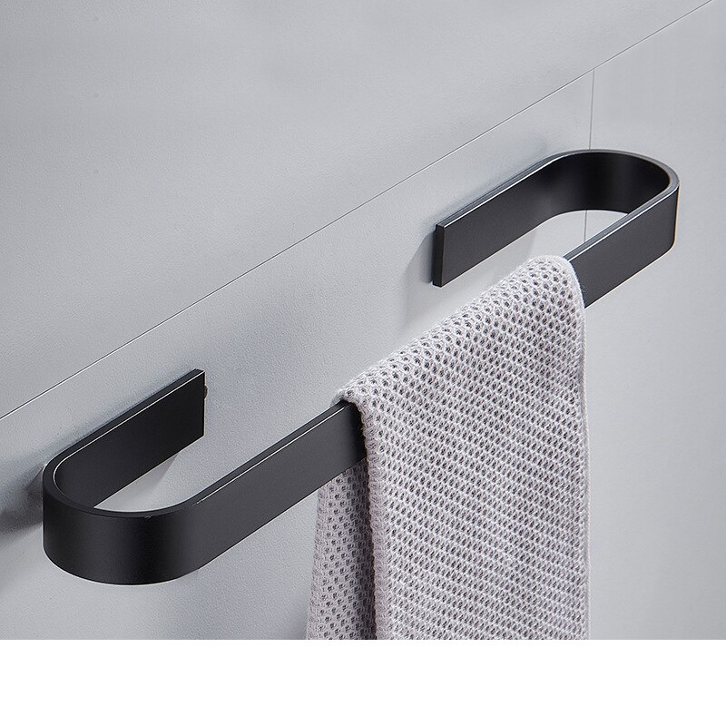 Solid plads aluminium sort håndklædestang enkelt håndklædestativ badeværelse mat sort vægmonteret håndklædeholder 30/40/50/60 cm