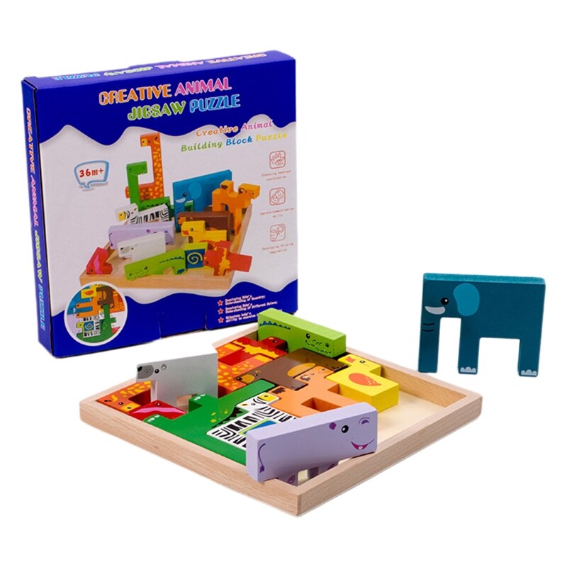 3D Dier Puzzels Kubus Houten Speelgoed Baby Houten Educatief Speelgoed Jigsaw Voor Kind