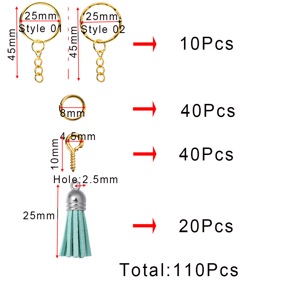 Kits de fabricación de joyas, llavero con borlas coloridas, anillo de salto abierto, juego de alfileres para manualidades, llaveros colgantes de resina, suministros de joyería, 110 Uds.
