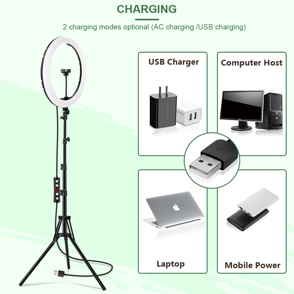 16 Inch Led Selfie Ring Licht Rgb Dimbare Ring Lamp Met 200Cm Statief Stand Fotografische Live Verlichting 3 Telefoon clips Vulling Licht