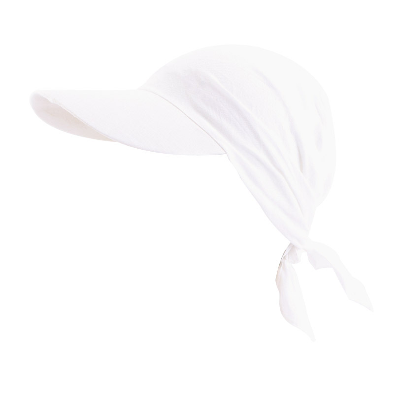 Vrouwen Brim Bandana Sjaal Cap Zonneklep Met Pre-Gebonden Tulband Katoen Hoofddoek Head Cover Haaruitval Sjaal Wrap strand Outdoor Hoed: WHITE