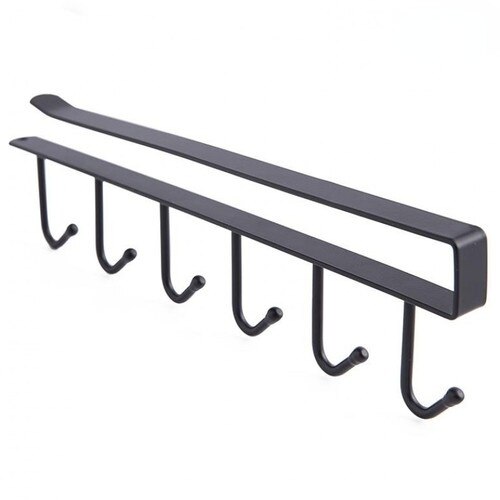 Armoire de cuisine support de verre crochets, à 6 crochets, sous étagère, Rack de rangement, organisateur, fer multifonction, crochets de rangement pour ustensiles de cuisine mx307155: Black