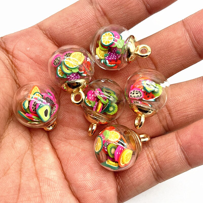 10pcs 16mm Colorful Transparent Ball Glass Polymer Clay Charms Pendant Find Hair Accessories Jewelry Charms Earring