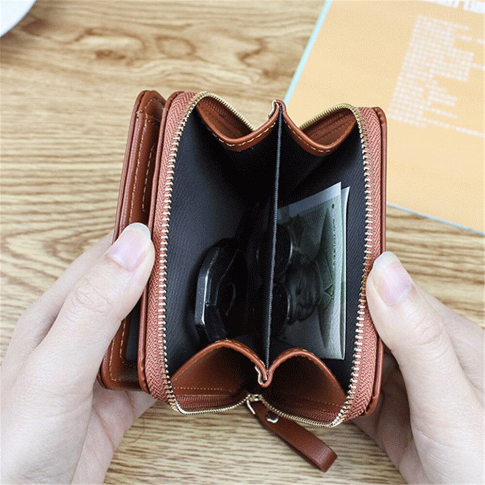 Women Wallet Pu Leather Purse Women Bifold Wallets Mini Cards Holders Zipper Wallets Pocket Coin Retro Purse