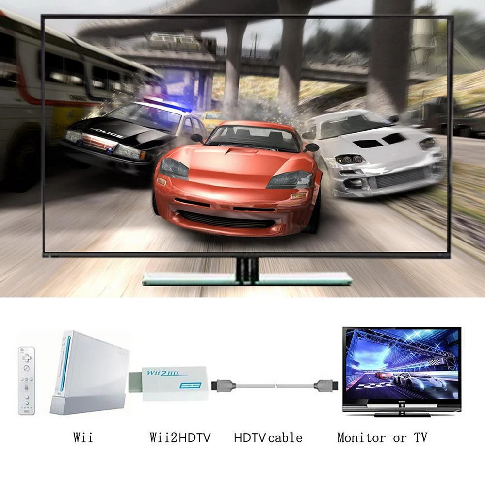 Wii 2 hdmi-konverteradapter 1080p full hd plug & play med 3.5mm ljudutgångar för hdtv pc-skärm display 720p- klar