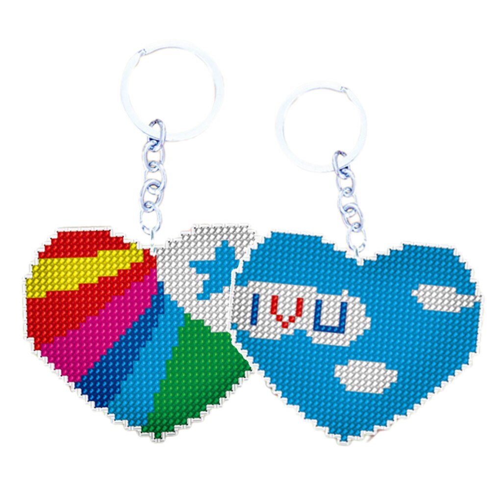 Bead Cross Stitch Kit 18CT Stamped Key Chain Embroidery Kit for Needlecraft Cross Stitch Sewing Quilting DIY Crafts: Rainbow Heart 