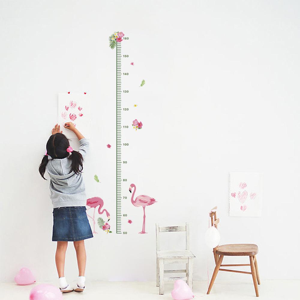 Flamingo Height Measure Diy Wall Stickers For Kids Rooms home decor cartoon animals growth chart wall decals pvc mural art