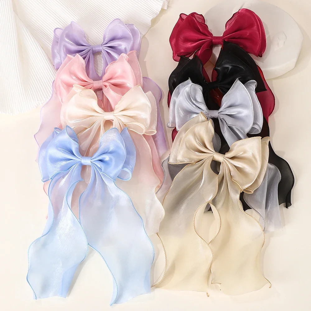 Clips de satén flotantes con lazo grande y largo para niña, Clip para el pelo para la cabeza trasera, rojo Internet con el mismo temperamento, accesorios elegantes para el cabello,