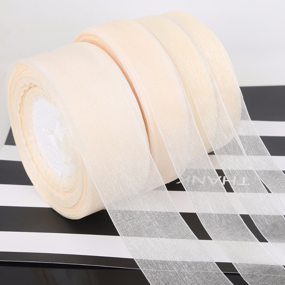 Ruban Organza ivoire 15/20/25/38mm, 45 mètres (50yards), pour vêtements, tissu à coudre, bricolage, emballage , rubans de décoration de mariage, fournitures de fête