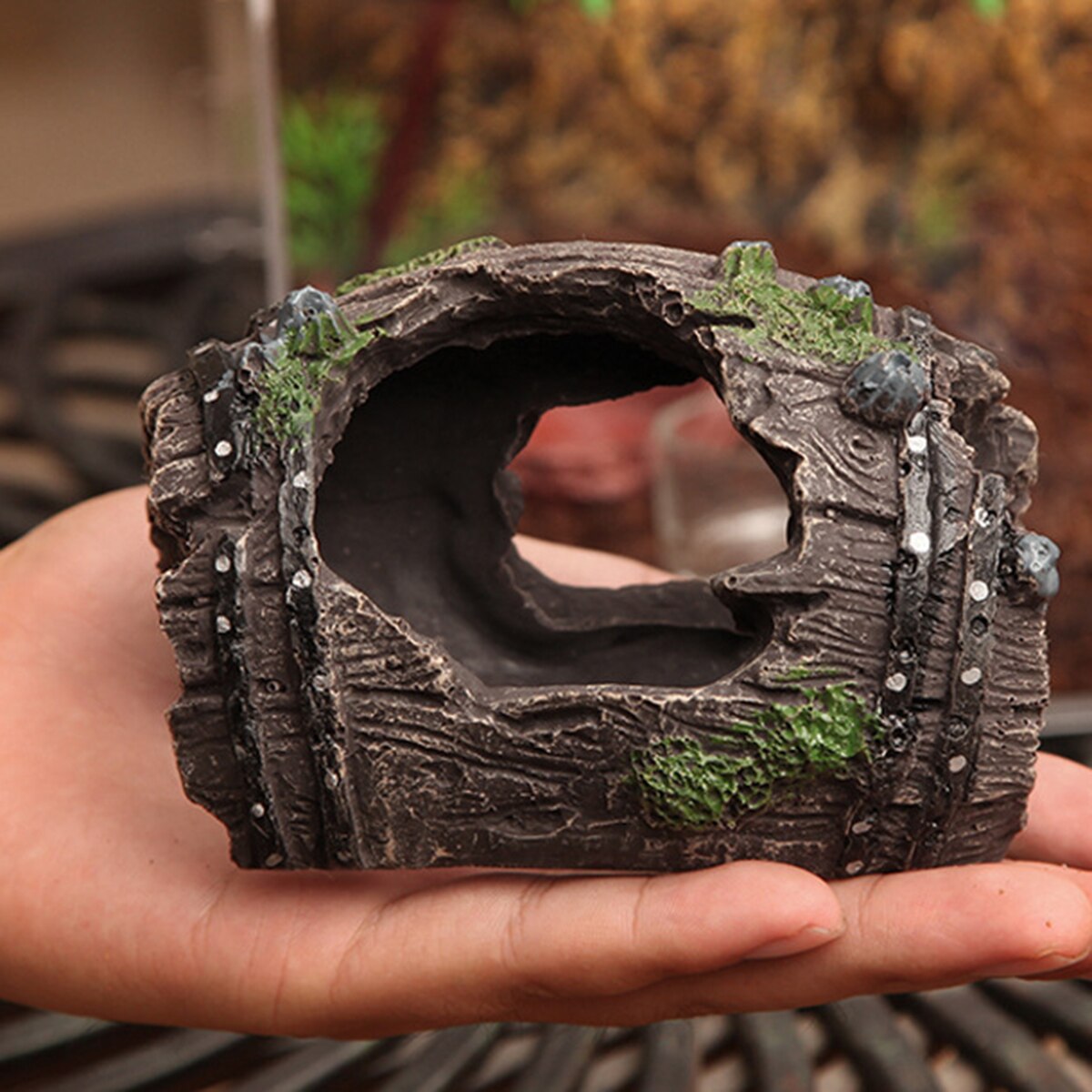 Reptiles Hiding Cave Resin Wind Barrel Decoration Ornament Hideout House for Lizard Geckos for small reptiles