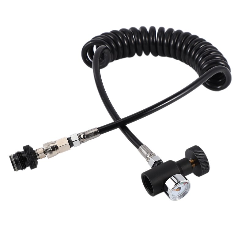 PCP Remote Hose Coil Line with Quick Disconnect & 3000Psi Mini Gauge 2.5M(Extend)