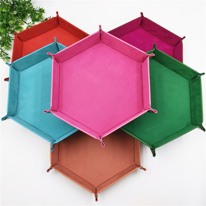 Multi-Kleur Pu Lederen Dobbelstenen Doos Folding Hexagon Dobbelstenen Lade Draagbare Opbergdoos Voor Rpg Dnd Tafel Board Games
