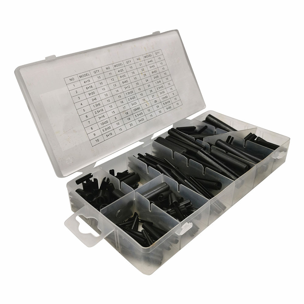 315 Stks/doos 65Mn Black Carbon Stalen Veer Pin Cilindrische Elastische Open Pin Positionering Pin M1.5 M2 M2.5 M3 M4 M5 m5.5 M6 M8 M10