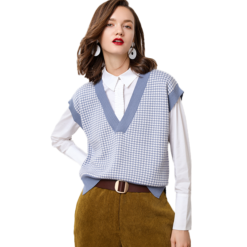 Femmes cachemire pull automne sans manches motif en vrac automne hiver tricoté grand col en v femmes femme pull gilet décontracté