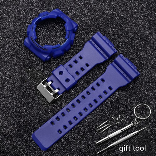 Vervangende band voor casio g-shock ga  gd 110 120 rubberen hars horlogeband glanzend mat heren waterdichte sportarmband: Blauwzwart mat