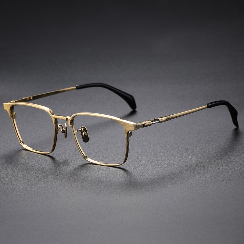 Monture de lunettes en titane pur pour hommes et femmes, monture carrée, myopie, Prescription optique, Vintage, ordinateur: gold