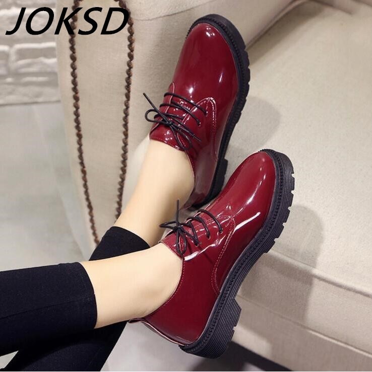 Women oxfords Flats Platform shoes Patent Leather Slip-on pointed Creeper black Brogue Loafers Brand XY16