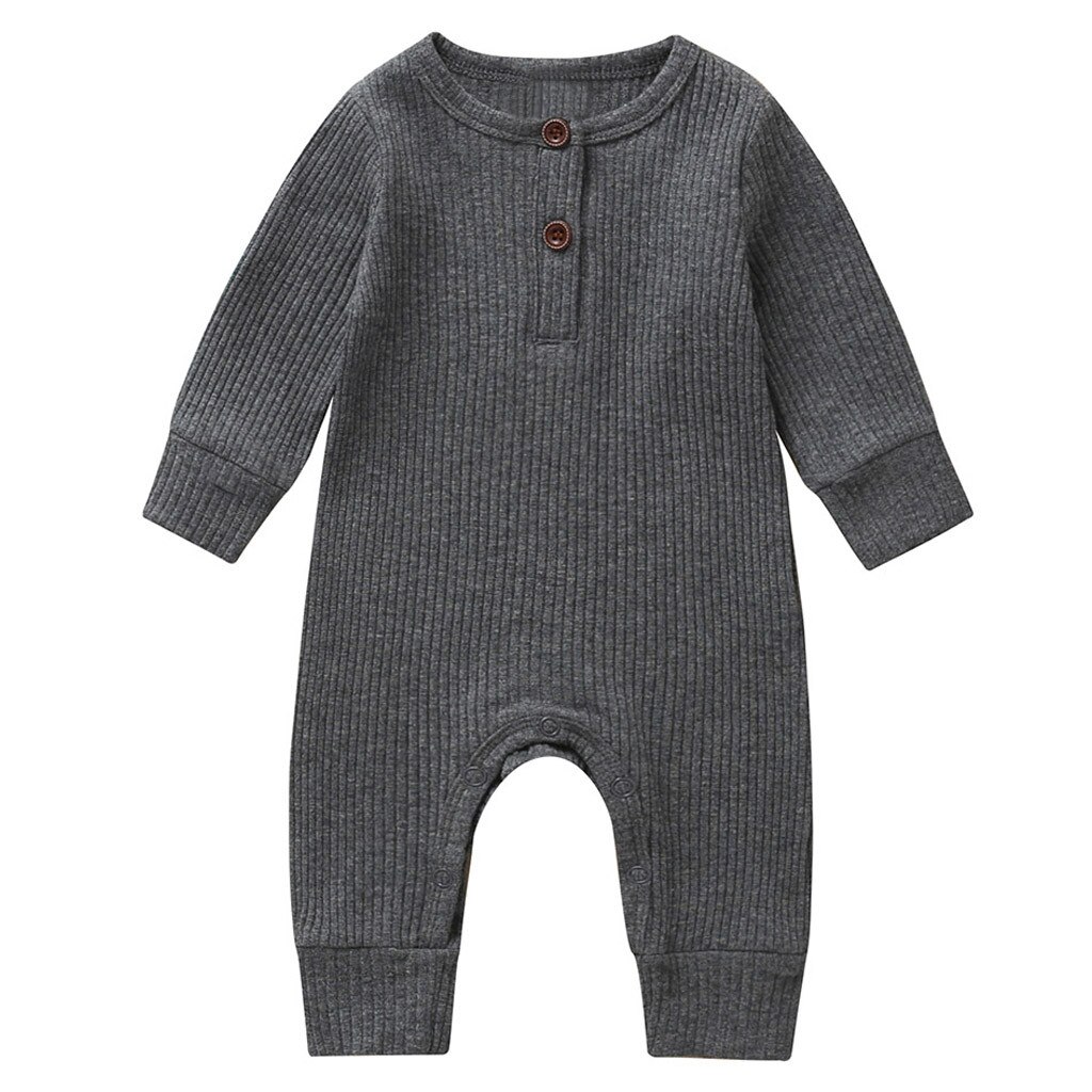 Neue Neugeborene Jungen kleidung Mädchen sommer Herbst Kleidung Einteiliges Strickte Feste Lange Hülsenspielanzug Gesamt Kleidung Outfit: grau / 3M