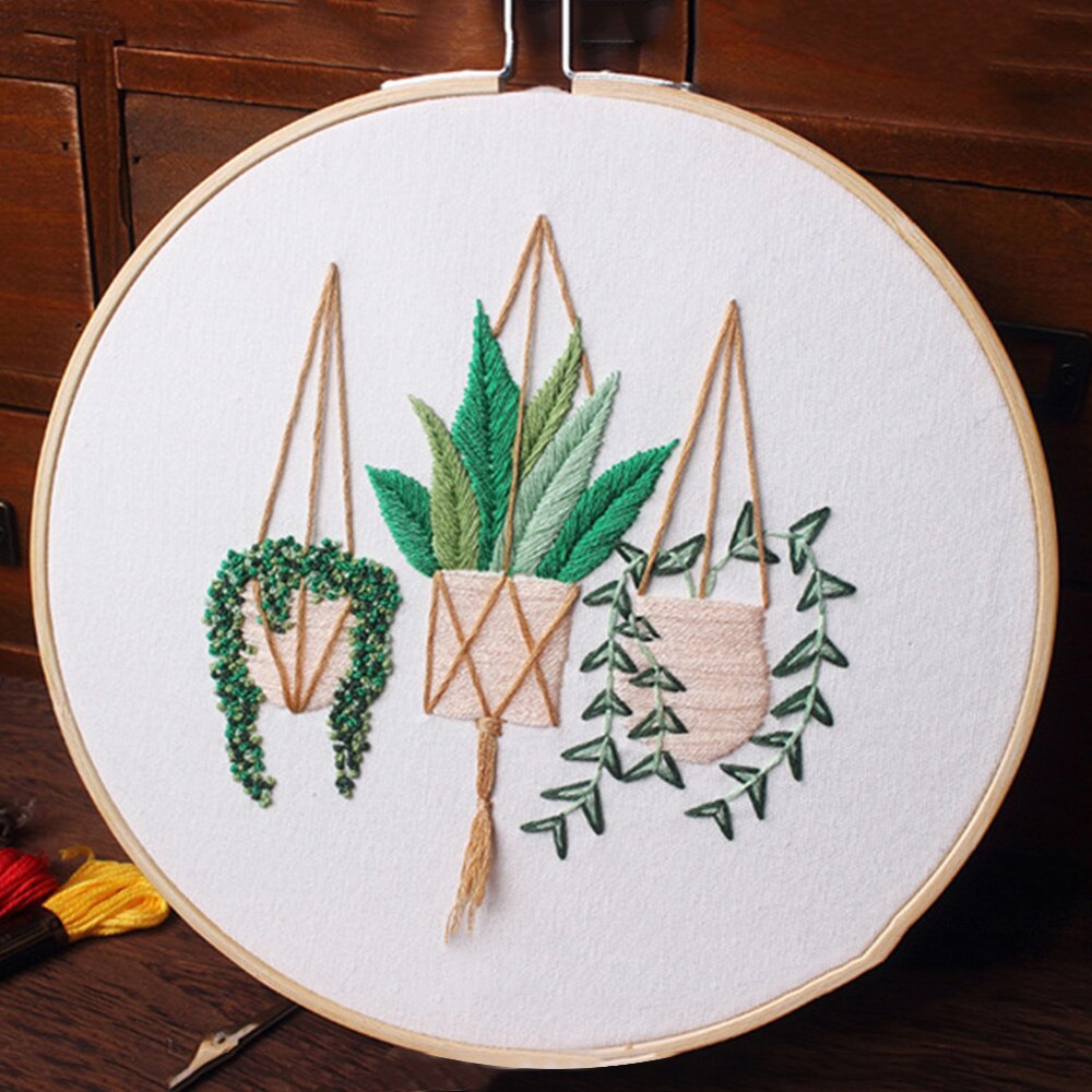 Circle Embroidery Kits DIY Art Sewing Craft Plant Series Cross Stitch Handcraft Home Hanging Painting Decor for Beginner: B