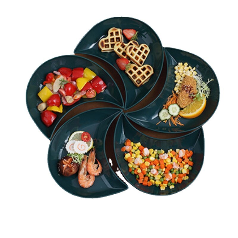 5 Pcs Kitchen Dinner Plates Crescent Shaped White Set Plate Dishes Stackable Food Snack Dinner Dish European Style Platters: F