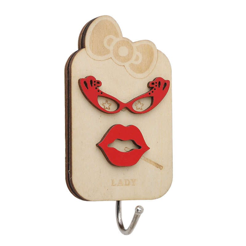 Wooden Cartoon Door Non-Marking Adhesive Hook Strong Load-Bearing Wall Adhesive Three-Dimensional Removable Hook