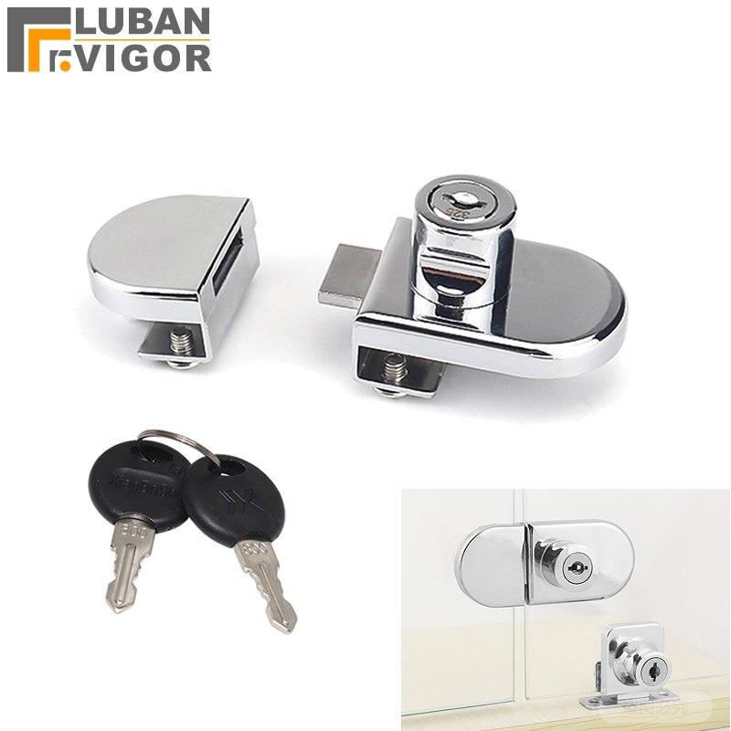 Glass display cabinet/Showcase locks, Zinc Alloy,5-8mm glass, single/Double door,No need drilling,DIY cabinet,easy to install