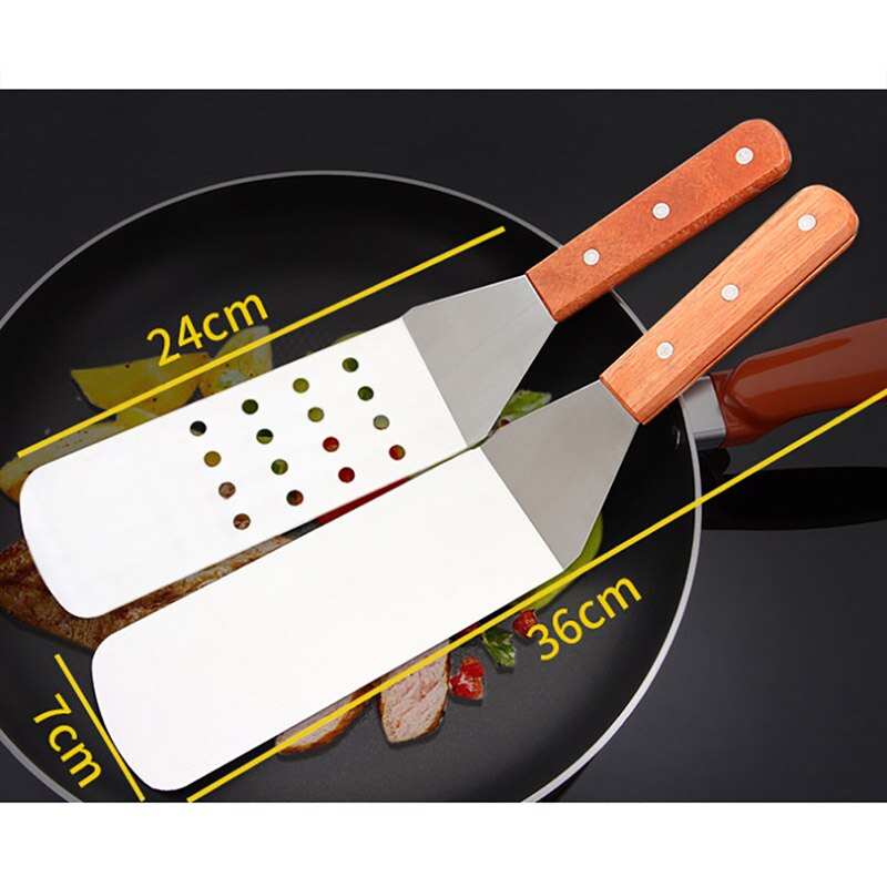 Trehåndtak rustfritt stål grillbiff pizza bakespade pizza spade ostspade