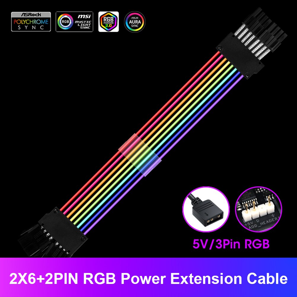 2 Gen PSU Power Supply Extension Cable RGB ATX 24Pin GPU 8Pin Triple Streamer PCI-E 6+2P Dual Rainbow Cord PC Case Decoration