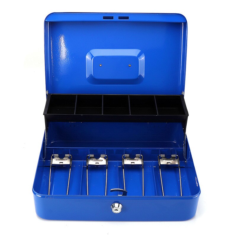 12 "Inch Cash Box Met Lade Afsluitbare Metalen Spaarpot 30X24X9Cm Blauw Draagbare Coin cash Spaarpot Home Winkel Sieraden Veilig