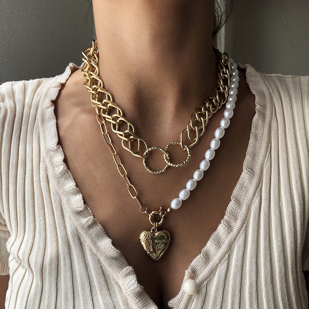 WG 17 Style Retro Multilayer Chain Element Clavicle Chain Choker Necklace Personality Thick Statement Necklace Pendnats