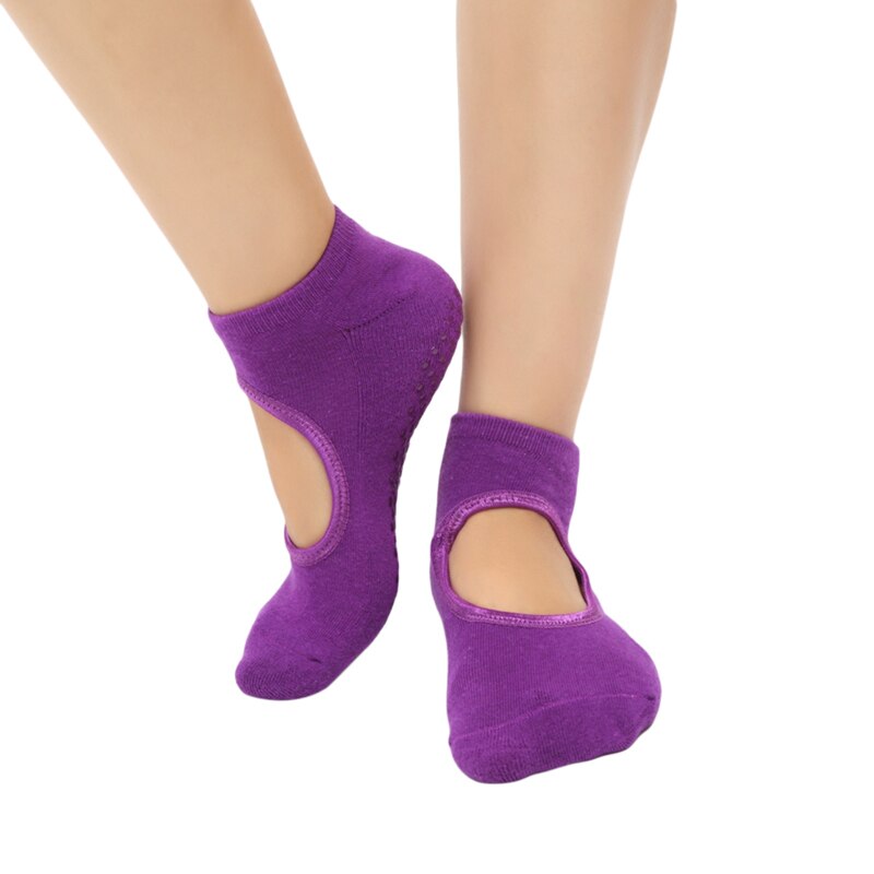 Sportsockor andas bomullsblandade yogasockor för balle dance fitness sportkläder tillbehör korta båtstrumpor: Djup lila