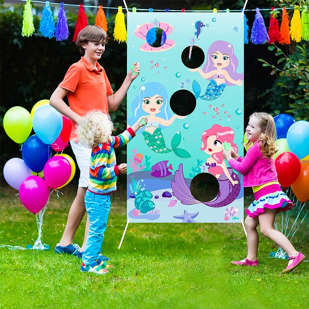 Mermaid Toss Games with 3 Bean Bags Set Carnival Birthday Ocean Beach Theme Party Favor Supplies Have Fun for Children