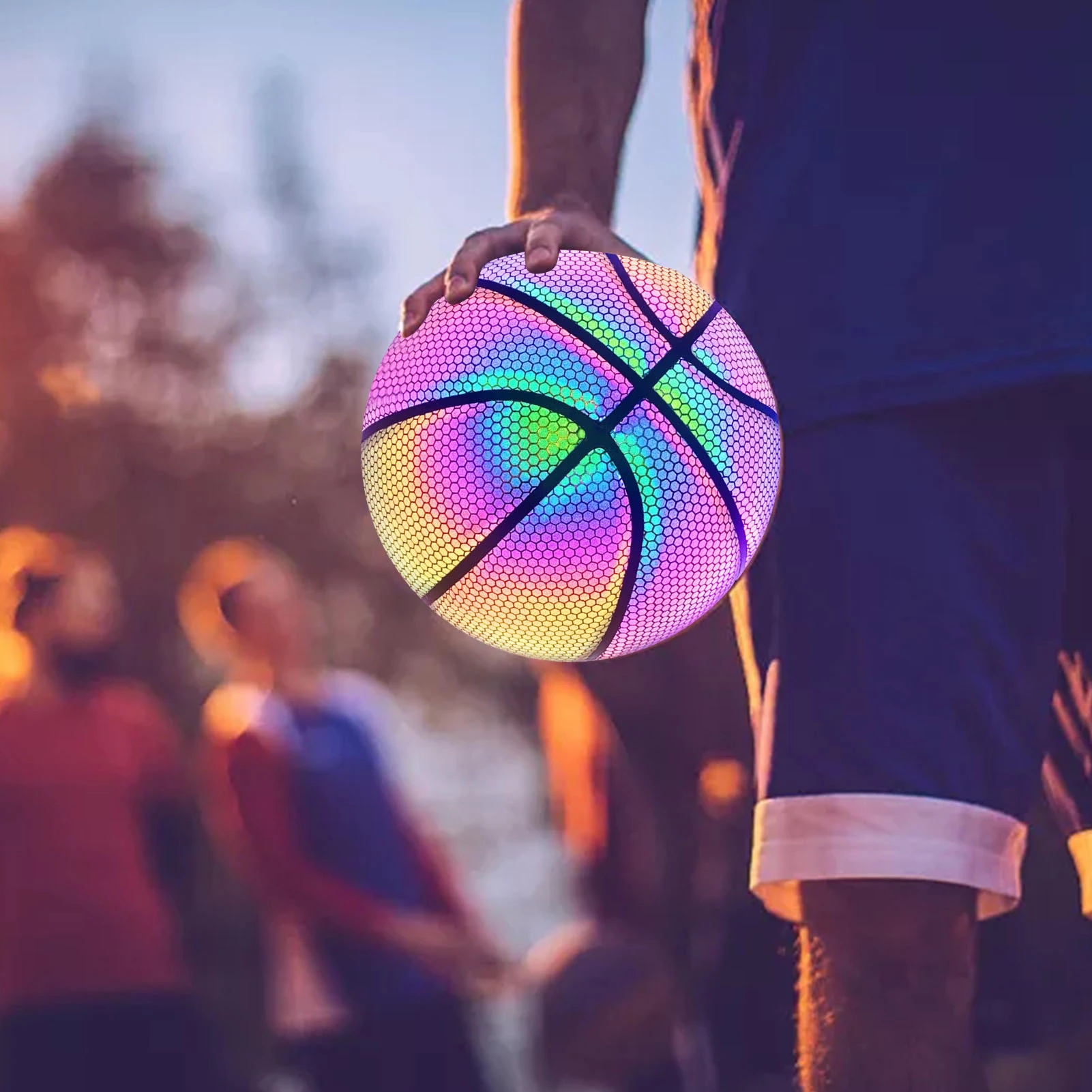 Palla da basket riflettente olografica palla luminosa resistente all&#39;usura pallacanestro incandescente per la partita di san valentino