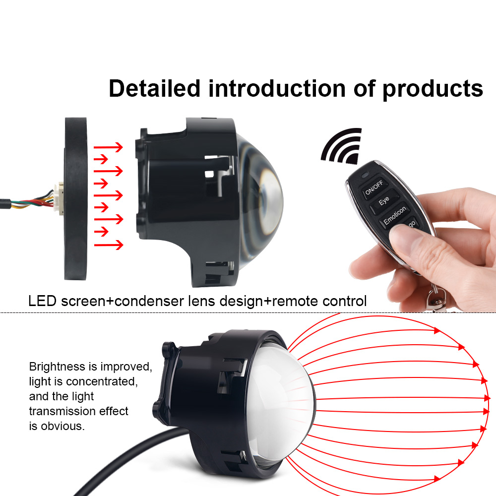 3-inch Devil's Eye LED Car Dynamic Lights Led Lens Retrofit Kits Assembly Auto Accessories Headlight 12V 24V With Remote Control
