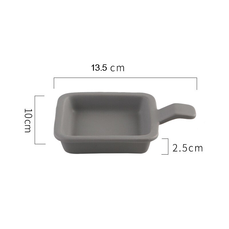 Ceramic Single Handle Seasoning Dish Square Mini Baking Tray Household Breakfast Steak Dessert Salad Plate Kitchen Baking Tool: Gray