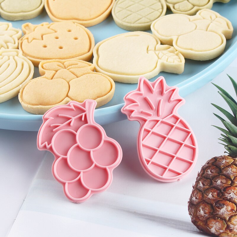 Moule à biscuits en plastique 3D, 6 pièces/ensemble, mignon, coupe-biscuits aux fruits, outils de cuisson, fête, artisanat du sucre, moule de cuisine