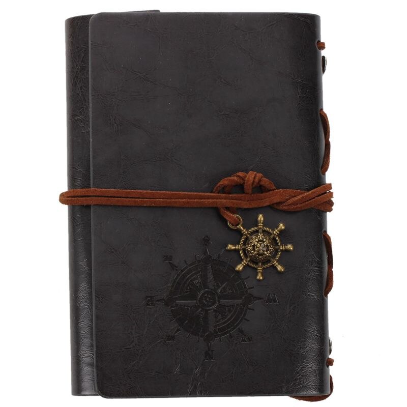 Retro Vintage Leather Bound Blank Pages Journal Diary Notepad Notebook (Black) S