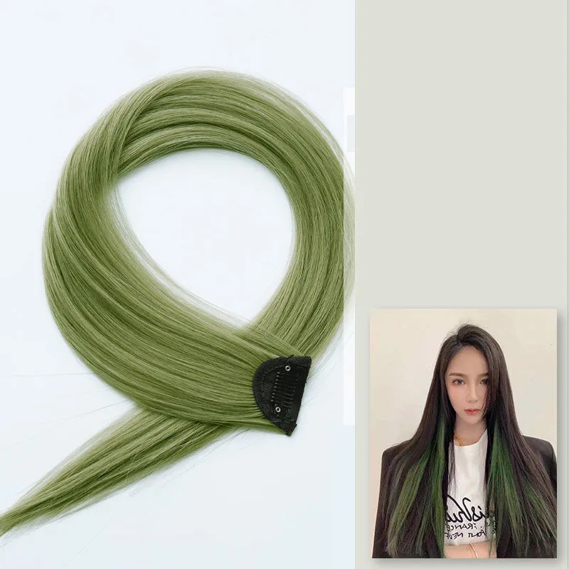 60cm postizo horquilla extensión de cabello Clip en postizo largo recto colgante oreja peluca Clip extensiones de cabello sintético Accesorios: Castaño