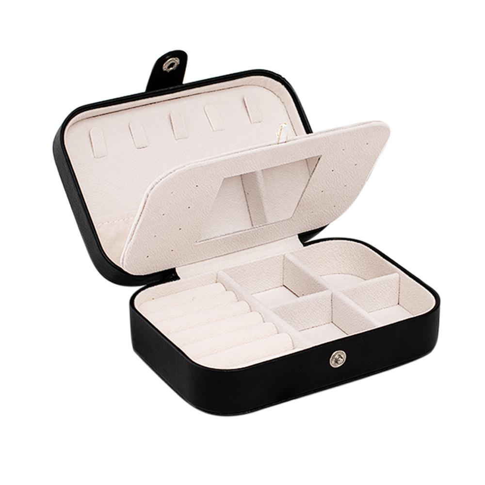 Expositor de joyas de terciopelo, caja de joyería de estilo coreano, caja de joyería portátil, anillo de cuero, caja de almacenamiento de joyas multifunción: Style C Black