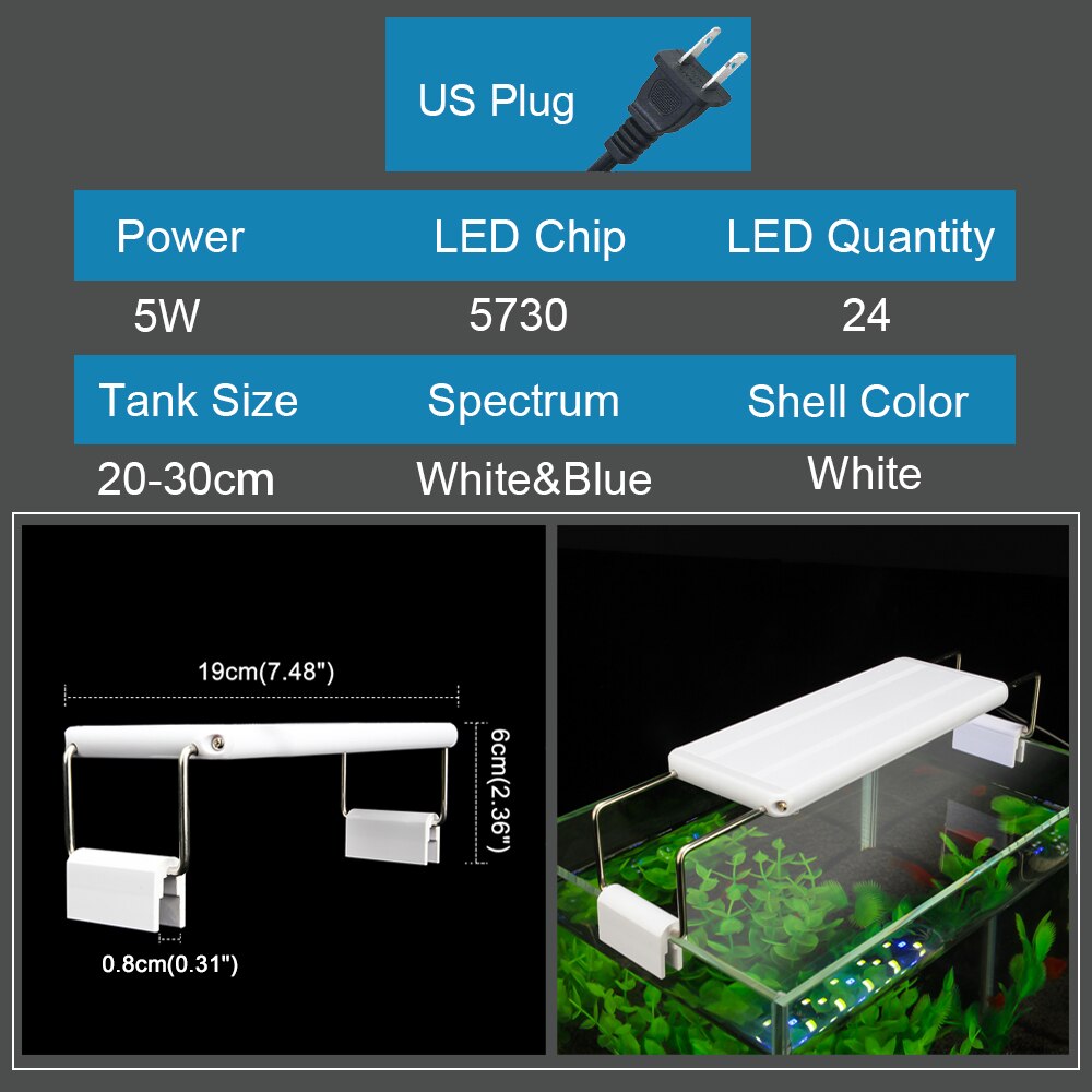 Aquarium Led Licht Slanke Uitschuifbare Clip-On Aquarium Plant Licht 5W/6W/8W/10W/11W/13W/16W/20W Aquarium Led Verlichting Voor Aquarium: 5W-US-110V
