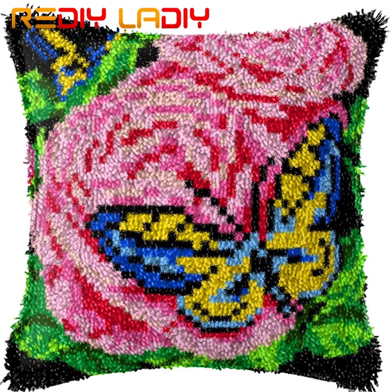 Loquet Crochet coussin coquelicots pré-imprimé toile coussin avant acrylique fil Crochet taie d'oreiller Kits canapé-lit oreillers décor à la maison: BZ885