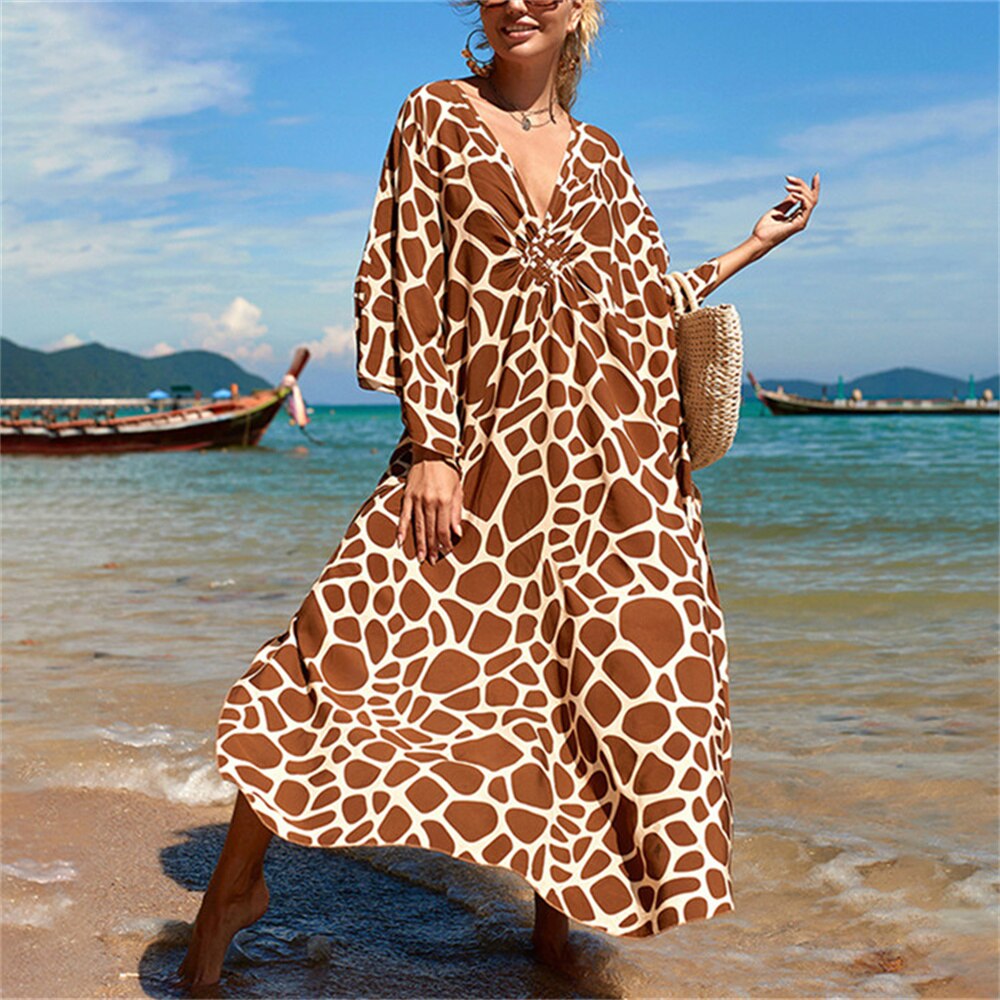 2022 Kaftan Strand Zebra Print Snakeskin Badpak Cover Up Kimono Plage Strand Gewaad Femme Lange Jurk Sarong Jurk Beachwear: ZS1770-4