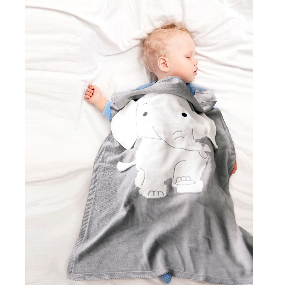 Elefant tæpper strikket nyfødt svøb klapvogn sengetøj wrap tegneserie infantil drenge piger modtager tæppe børn dyner