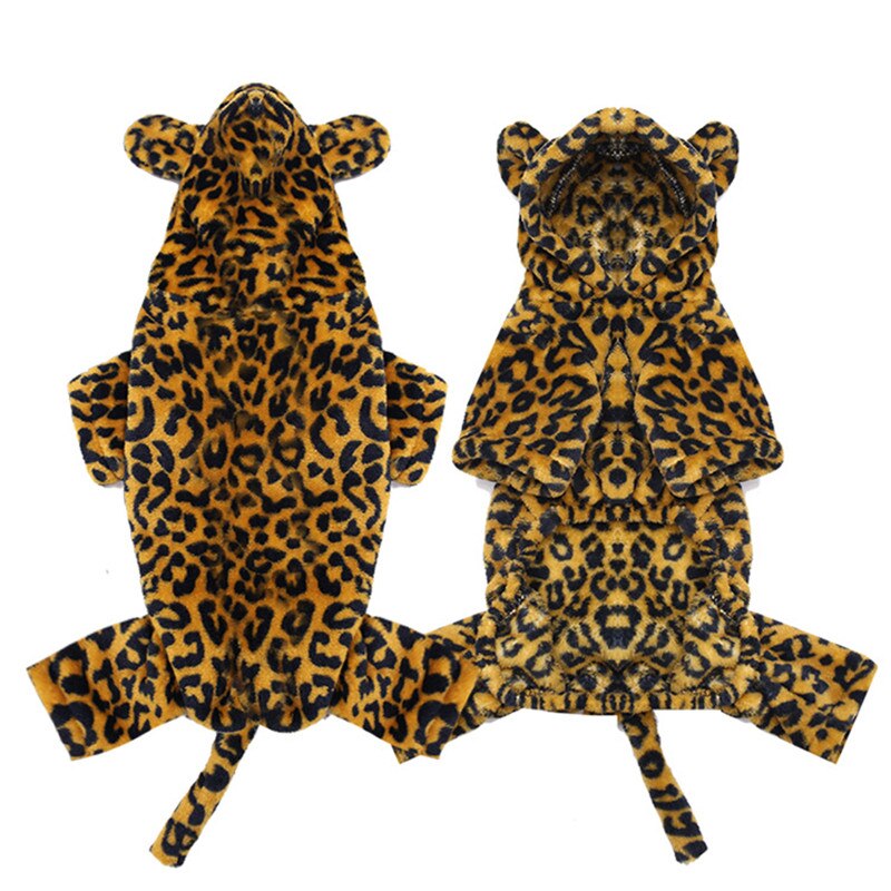 Doux polaire chien pyjamas combinaison hiver vêtements pour animaux de compagnie sweat à capuche pour chiot vêtements quatre jambes chien manteau salopette pyjamas pour Chihuahu: Cheetah / L