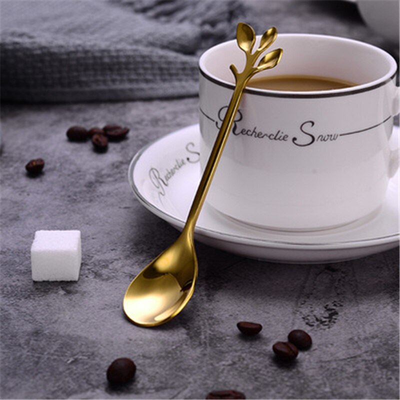 Küche Dessert Löffel Edelstahl Kaffee Milch Löffel mit Keramik Langen Griff Honig Löffel Gold-überzogene Dessert Mischen Löffel