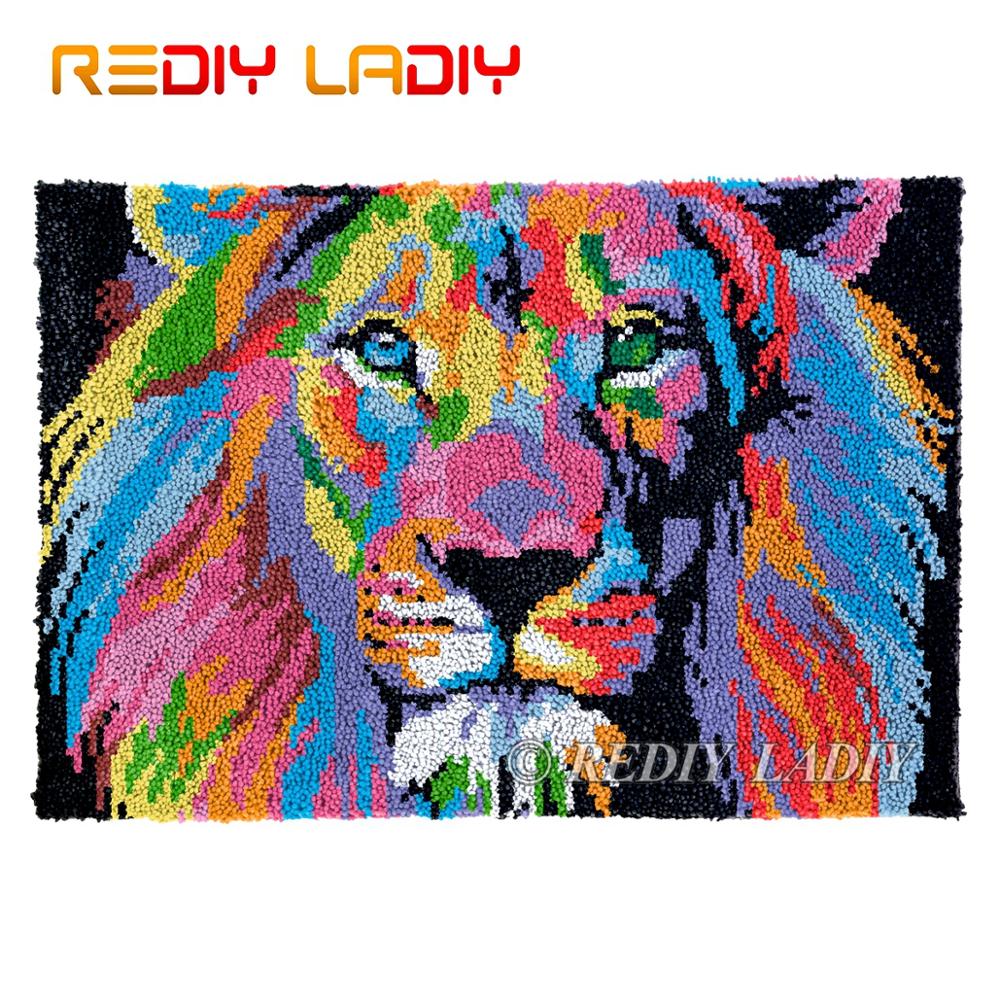 Tapis à crochet avec motif de Lion arc-en-ciel, 85x58cm, kit de tapisserie, coussin de crochet, tapis de bricolage, couture, loisirs créatifs