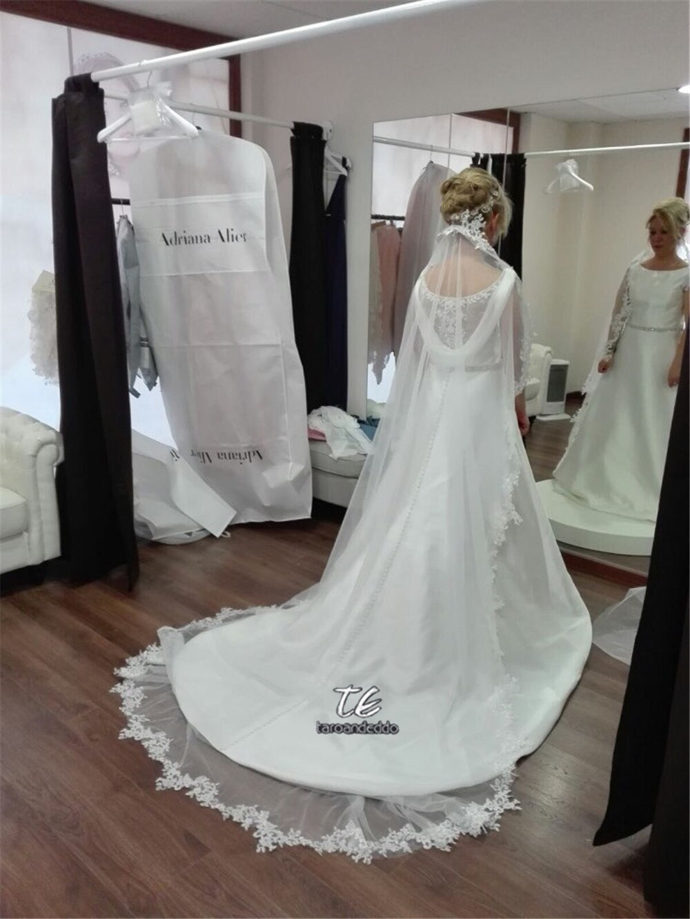 3m kathedraallengte kanten rand applicatie lange bruidshoofd sluier met kam bruidsaccessoires bruidsmantilla bruidssluier