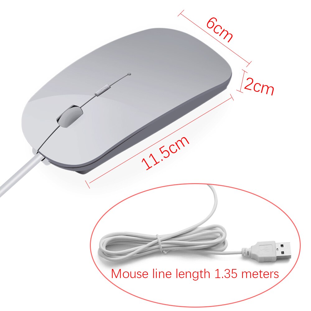 1PC Ultra Thin USB Wired Mouse 1600 DPI Mice Mute Button For Laptop PC MacBook Air Pro